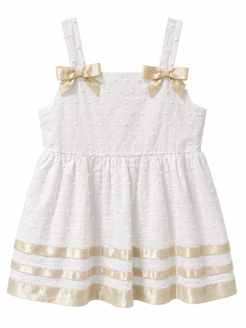 Bonnie Baby White Dress with Gold Bow Trim